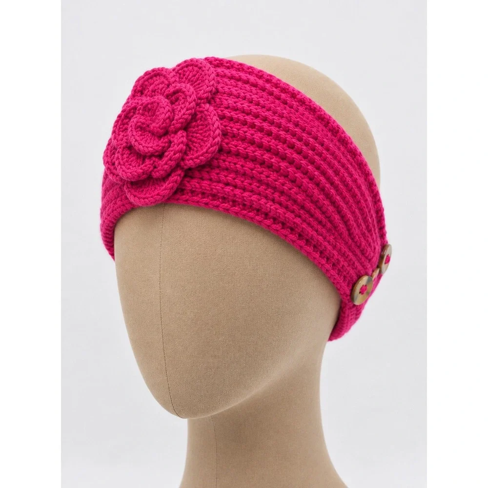 C.C Exclusives Fuchsia Pink Knit Flower Headband Ear Warmer NWT